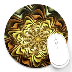 Fractal Flower Petals Gold Round Mousepads by Nexatart