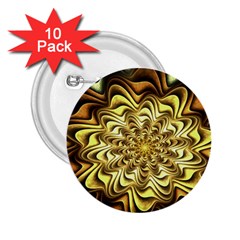 Fractal Flower Petals Gold 2 25  Buttons (10 Pack) 