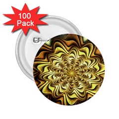 Fractal Flower Petals Gold 2 25  Buttons (100 Pack)  by Nexatart