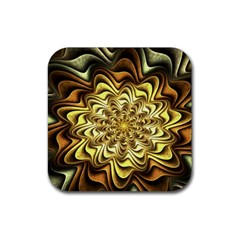 Fractal Flower Petals Gold Rubber Coaster (square)  by Nexatart