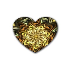 Fractal Flower Petals Gold Rubber Coaster (heart)  by Nexatart