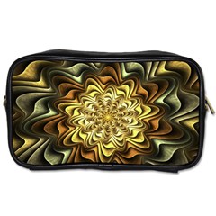 Fractal Flower Petals Gold Toiletries Bags 2-side by Nexatart