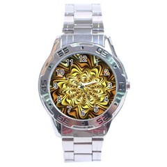 Fractal Flower Petals Gold Stainless Steel Analogue Watch by Nexatart