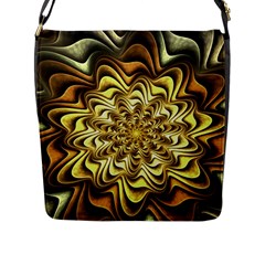 Fractal Flower Petals Gold Flap Messenger Bag (l)  by Nexatart