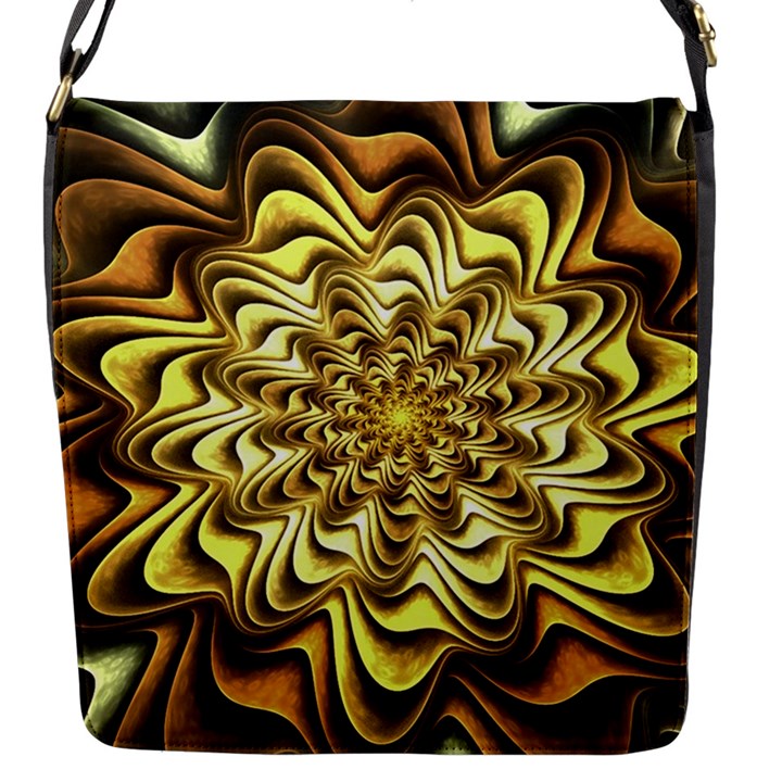 Fractal Flower Petals Gold Flap Messenger Bag (S)