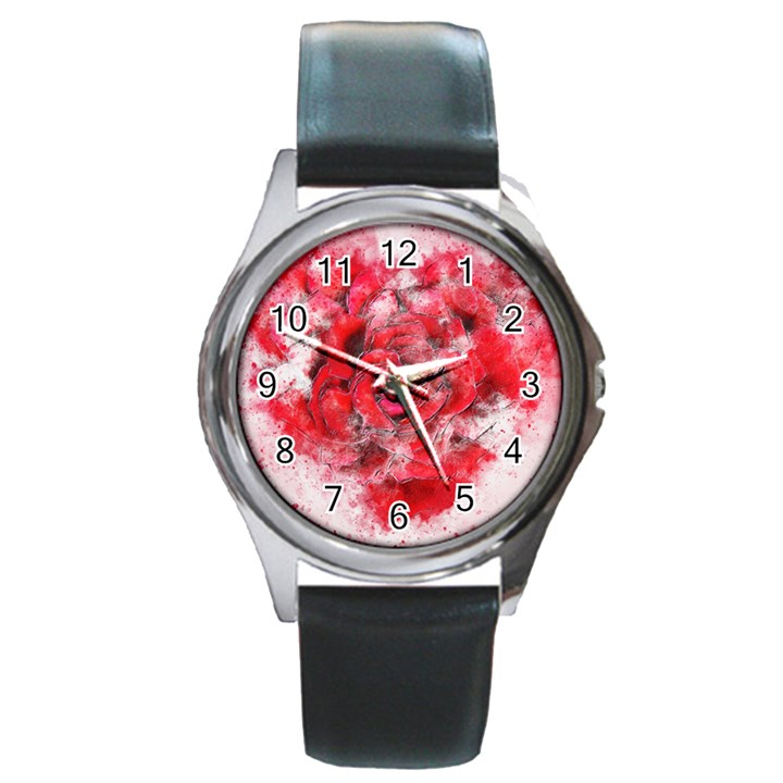 Flower Roses Heart Art Abstract Round Metal Watch