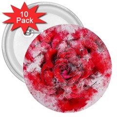 Flower Roses Heart Art Abstract 3  Buttons (10 Pack)  by Nexatart