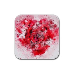 Flower Roses Heart Art Abstract Rubber Coaster (square)  by Nexatart