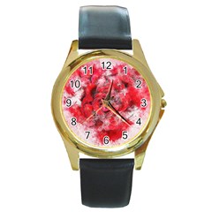 Flower Roses Heart Art Abstract Round Gold Metal Watch by Nexatart