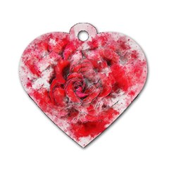 Flower Roses Heart Art Abstract Dog Tag Heart (one Side) by Nexatart