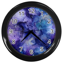 Ink Background Swirl Blue Purple Wall Clocks (Black)