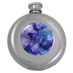 Ink Background Swirl Blue Purple Round Hip Flask (5 Oz) by Nexatart