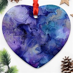 Ink Background Swirl Blue Purple Heart Ornament (Two Sides)