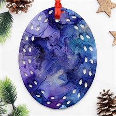 Ink Background Swirl Blue Purple Oval Filigree Ornament (Two Sides)