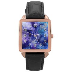 Ink Background Swirl Blue Purple Rose Gold Leather Watch 