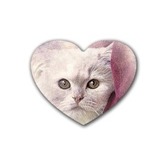 Cat Pet Cute Art Abstract Vintage Rubber Coaster (heart)  by Nexatart