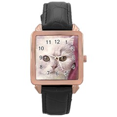 Cat Pet Cute Art Abstract Vintage Rose Gold Leather Watch  by Nexatart