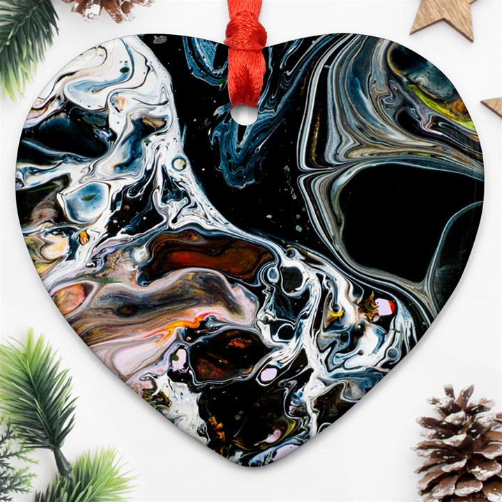 Abstract Flow River Black Ornament (Heart)