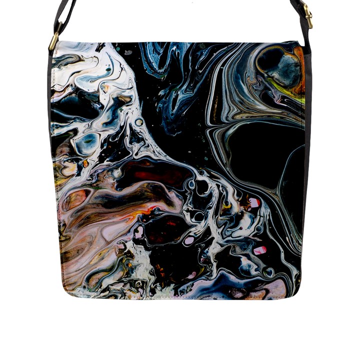 Abstract Flow River Black Flap Messenger Bag (L) 