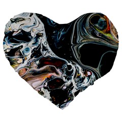 Abstract Flow River Black Large 19  Premium Flano Heart Shape Cushions by Nexatart