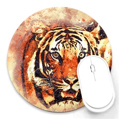 Tiger Portrait Art Abstract Round Mousepads by Nexatart