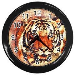 Tiger Portrait Art Abstract Wall Clocks (black) by Nexatart