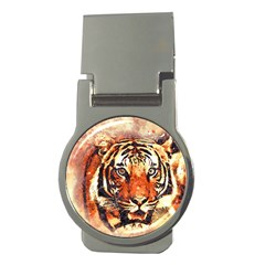 Tiger Portrait Art Abstract Money Clips (round)  by Nexatart