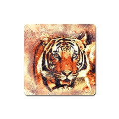 Tiger Portrait Art Abstract Square Magnet by Nexatart