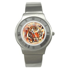 Tiger Portrait Art Abstract Stainless Steel Watch by Nexatart