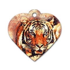 Tiger Portrait Art Abstract Dog Tag Heart (two Sides) by Nexatart