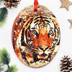 Tiger Portrait Art Abstract Oval Filigree Ornament (two Sides) by Nexatart