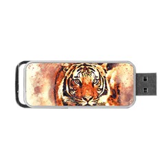 Tiger Portrait Art Abstract Portable Usb Flash (one Side) by Nexatart