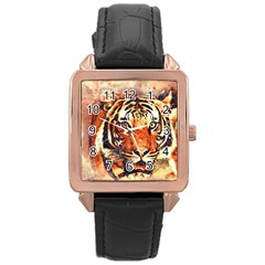 Tiger Portrait Art Abstract Rose Gold Leather Watch  by Nexatart