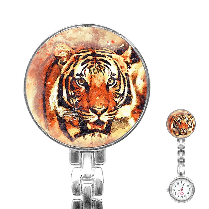 Tiger Portrait Art Abstract Stainless Steel Nurses Watch