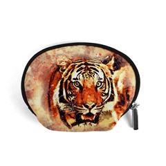 Tiger Portrait Art Abstract Accessory Pouches (small)  by Nexatart