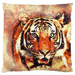 Tiger Portrait Art Abstract Large Flano Cushion Case (two Sides) by Nexatart