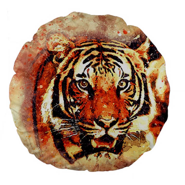 Tiger Portrait Art Abstract Large 18  Premium Flano Round Cushions