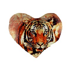 Tiger Portrait Art Abstract Standard 16  Premium Flano Heart Shape Cushions by Nexatart