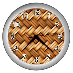 Basket Fibers Basket Texture Braid Wall Clocks (silver)  by Nexatart