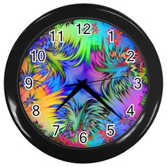 Star Abstract Colorful Fireworks Wall Clocks (black) by Nexatart