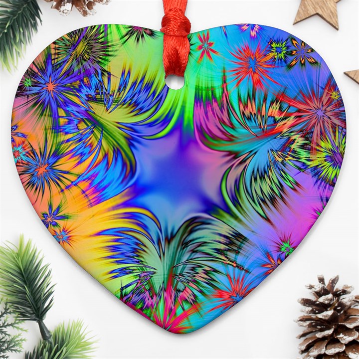 Star Abstract Colorful Fireworks Heart Ornament (Two Sides)