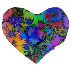 Star Abstract Colorful Fireworks Large 19  Premium Flano Heart Shape Cushions by Nexatart