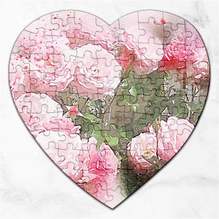 Flowers Roses Art Abstract Nature Jigsaw Puzzle (Heart)