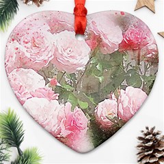 Flowers Roses Art Abstract Nature Heart Ornament (two Sides) by Nexatart