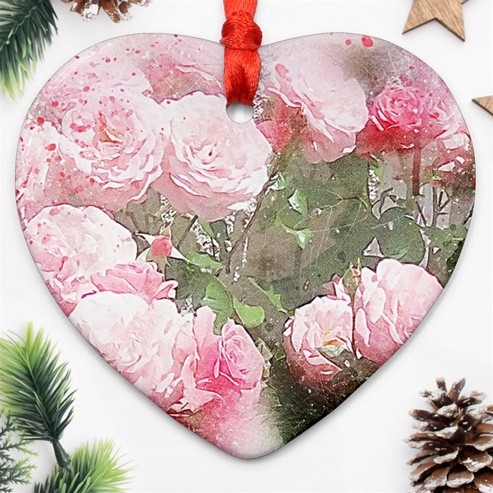 Flowers Roses Art Abstract Nature Heart Ornament (Two Sides)