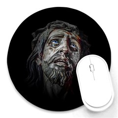 Jesuschrist Face Dark Poster Round Mousepads by dflcprints