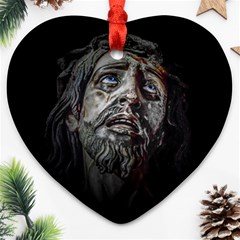 Jesuschrist Face Dark Poster Ornament (heart) by dflcprints