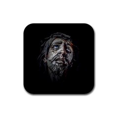 Jesuschrist Face Dark Poster Rubber Square Coaster (4 Pack)  by dflcprints