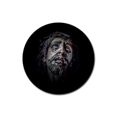 Jesuschrist Face Dark Poster Rubber Round Coaster (4 Pack)  by dflcprints