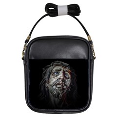 Jesuschrist Face Dark Poster Girls Sling Bags by dflcprints